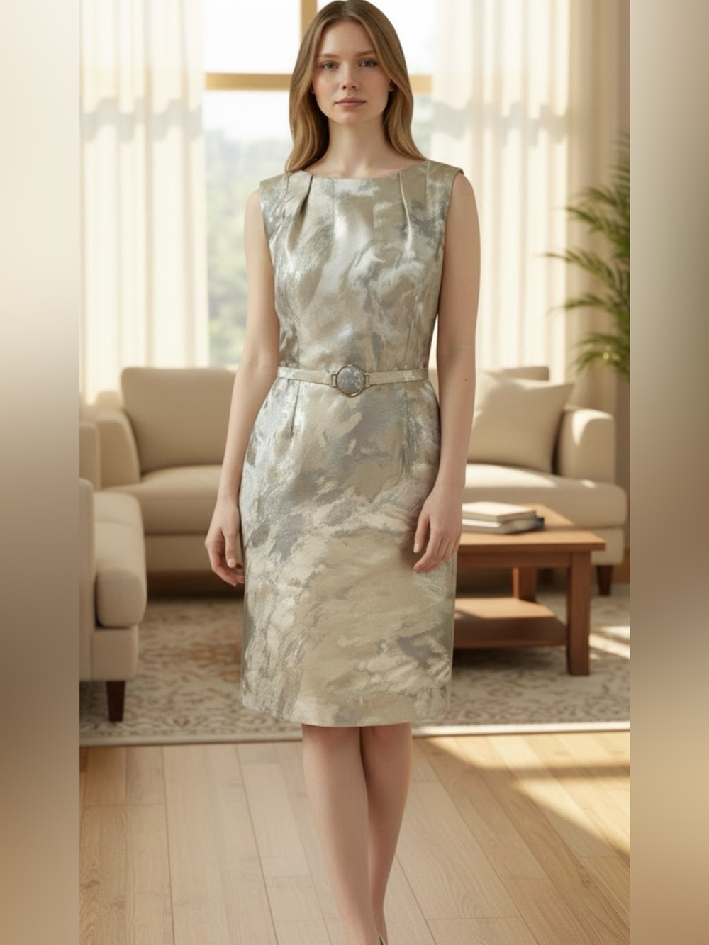 Teen Flo Metallic Silver Sheath Dress size 6